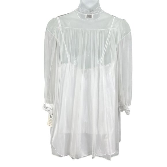NWT Cinema Etoile Women L White Chiffon Robe Satin Babydoll Chemise Peignoir Set - Picture 2 of 16